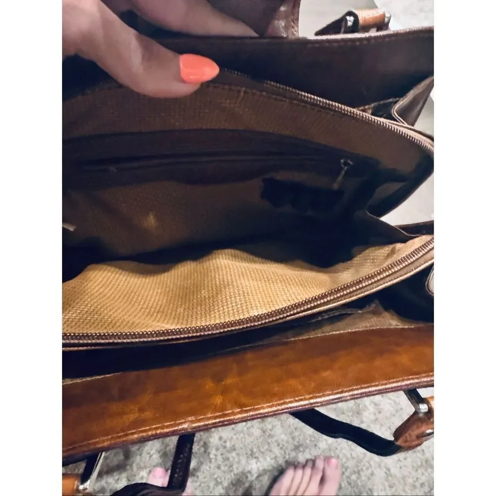 M.C. Western Brown Croc Embossed Handbag Satchel Tooled Detail